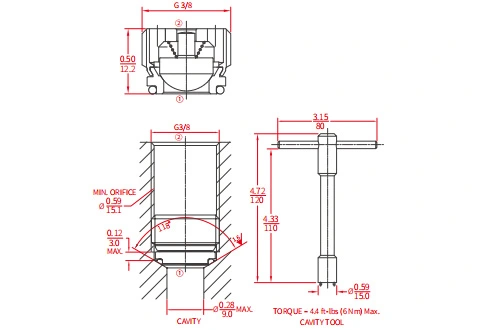 Performans/boyut/ICV2000-G38 vidalı çek valfinin kesit çizimi