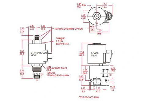 Performans/boyut/kesit çizimi ISV10-24 makara 2 yönlü N.C. Solenoid valf