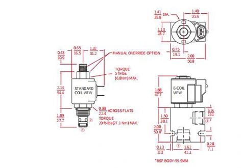 Performans/boyut/kesit çizimi ISV08-24 makara 2 yönlü N.C. Solenoid valf