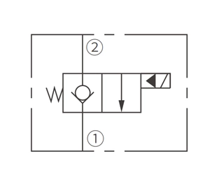 ISV08-B20 Poppet 2 yollu N.C çalışma sembolü. Solenoid valf