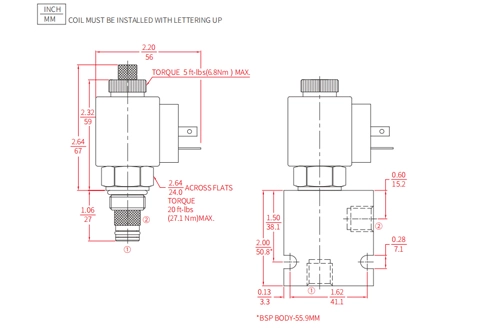 Performans/boyut/kesit çizimi ISV08-B20 Poppet 2 yönlü N.C. Solenoid valf