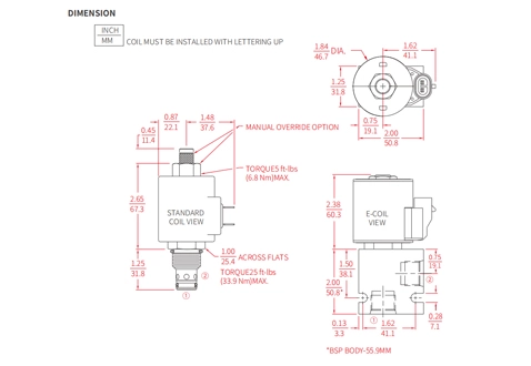 Performans/boyut/kesit çizimi ISV10-20 Poppet 2 yönlü N.C. Solenoid valf