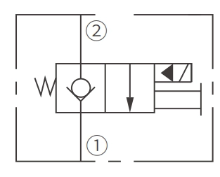 ISV38-20J Poppet 2 yollu N.C çalışma sembolü. Solenoid valf