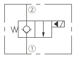 ISV12-20 Poppet 2 yollu N.C çalışma sembolü. Solenoid valf