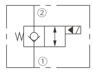 ISV10-22 Poppet 2 yollu N.C çalışma sembolü. Solenoid valf