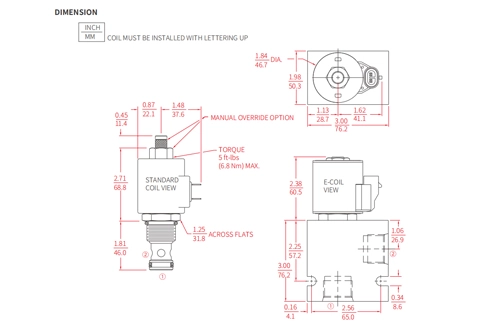 Performans/boyut/kesit çizimi ISV12-22 Poppet 2 yönlü N.C. Solenoid valf