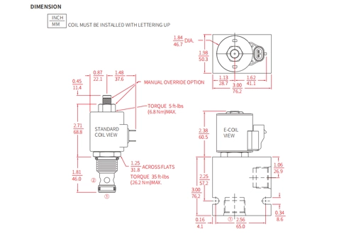 Performans/boyut/kesit çizimi ISV12-B20 Poppet 2 yönlü N.C. Solenoid valf